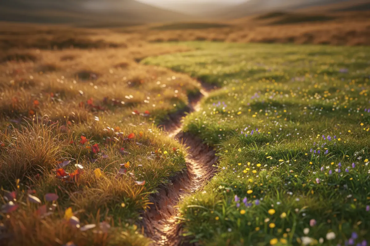 Persephone's Return — meadow at the threshold between autumn and spring